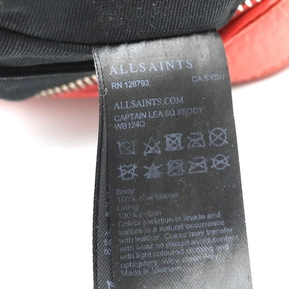 AllSaints Captain Lea Square Crossbody Bag Womens Coral Pink Cow Leather